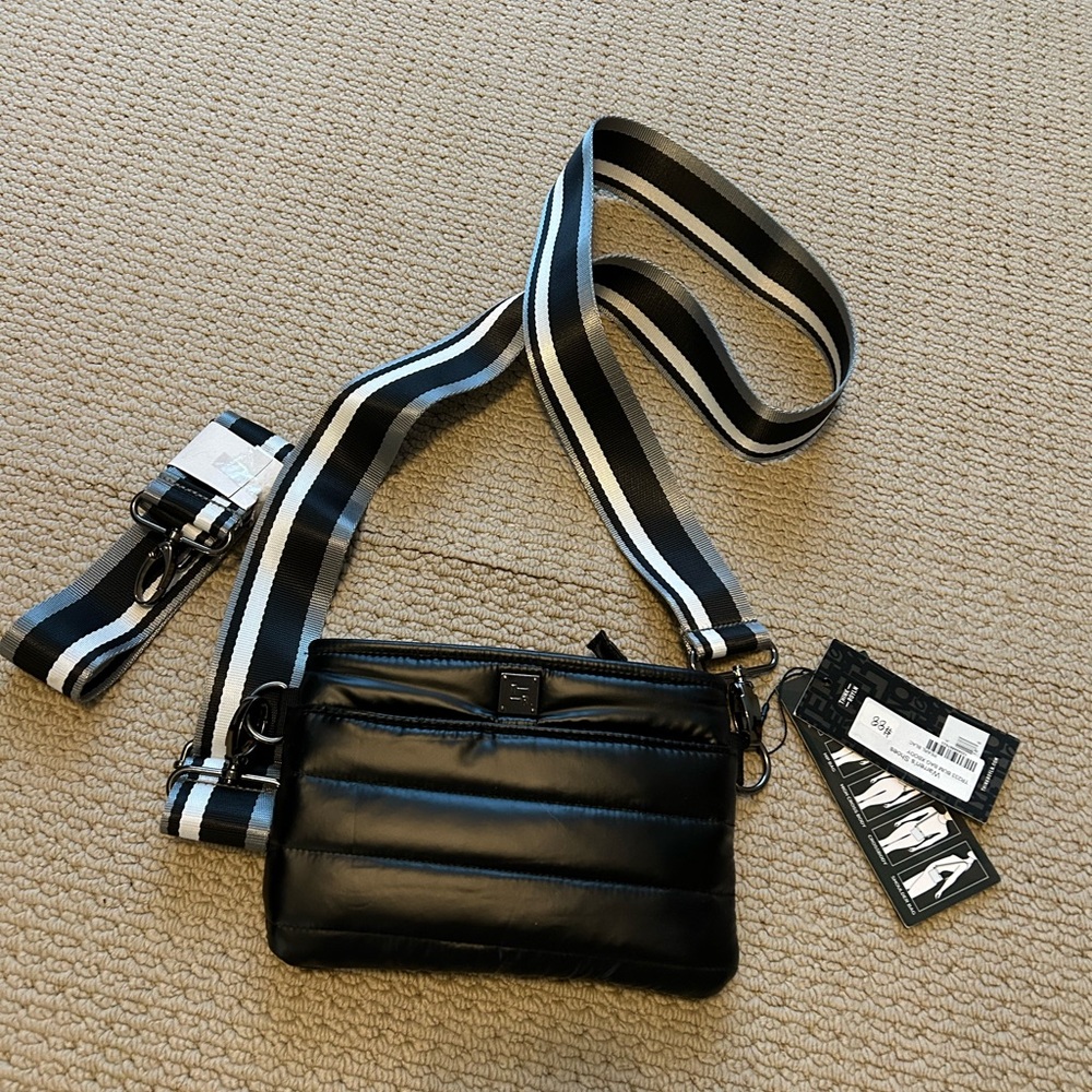 THINK ROYLN Quilted Crossbody Bag with Striped Strap